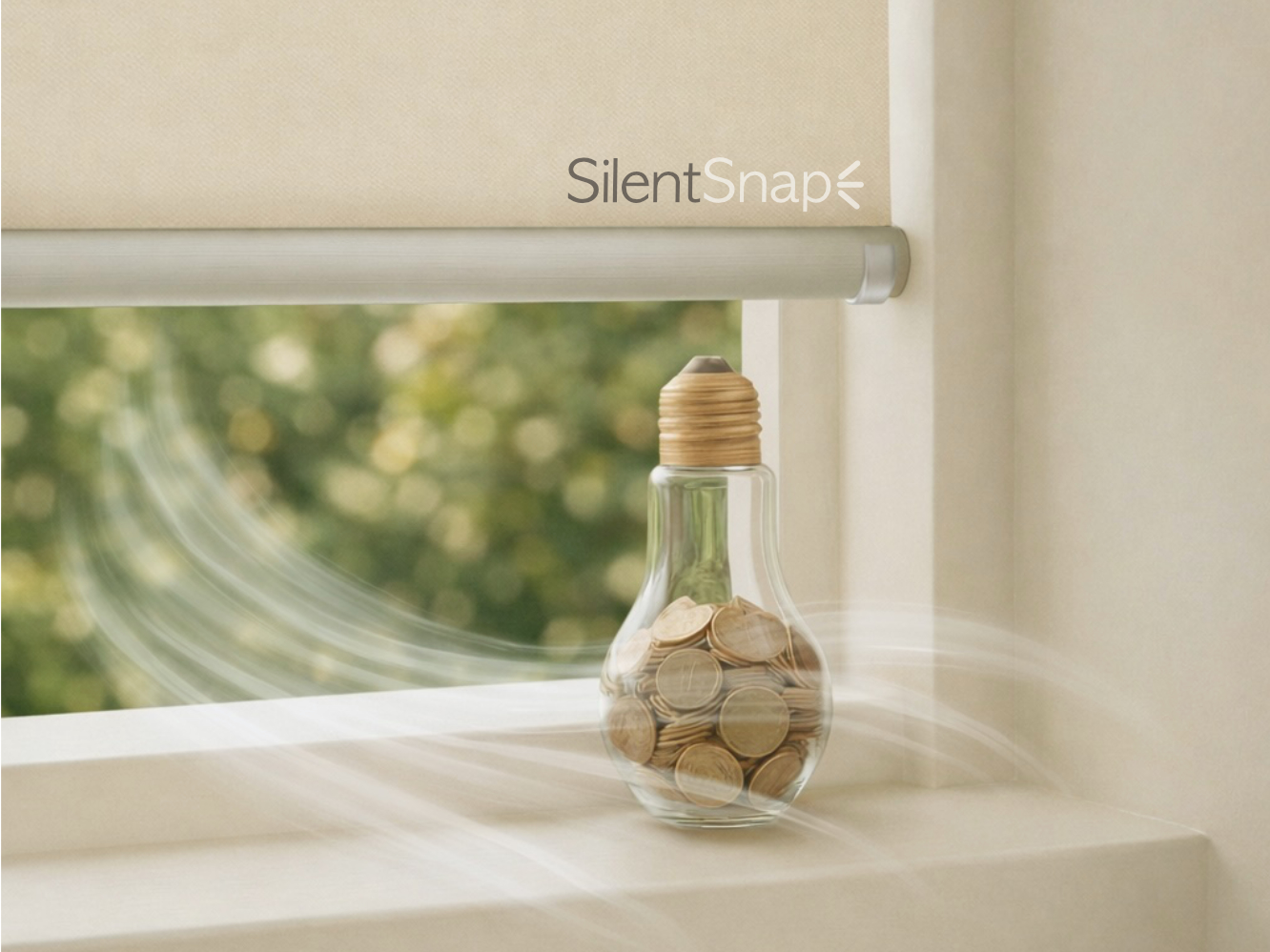 SilentSnap benefit image showing passive cooling with blinds down
